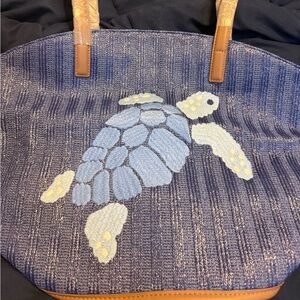 Vera Bradley Blue Turtle Embroidered Tote Bag